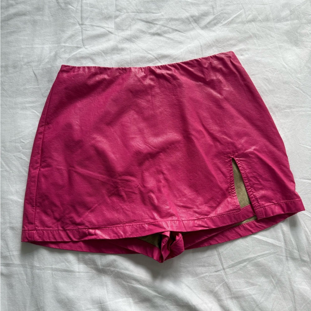Fuchsia Leather Women's Skort